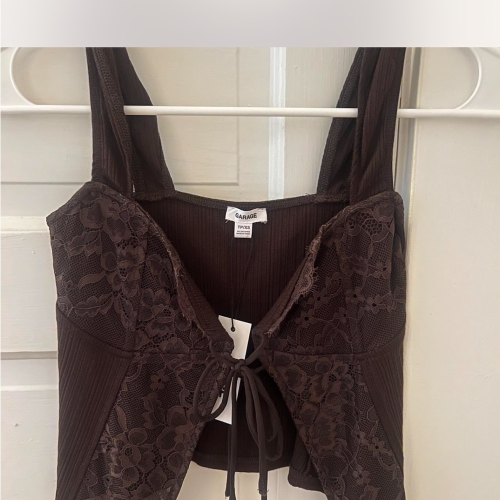 Garage Brown Lace Tie Front Tank